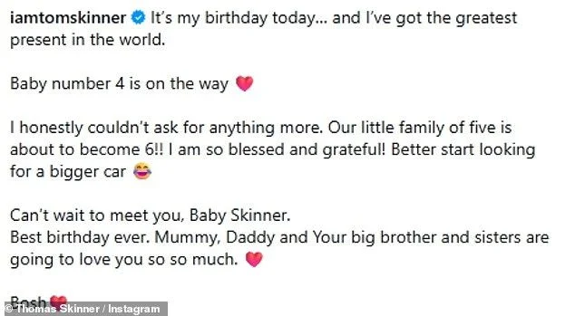 Thomas Skinner announces wife Sinead is pregnant with their fourth child in sweet post - months after his Strictly 'affair' scandal and claims show bosses 'rigged' the public vote - 4