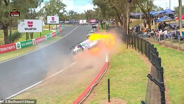 Fireball horror at Bathurst as James Golding's Audi erupts into flames before race leader Ralf Aron is blindsided in terrifying scenes - 2