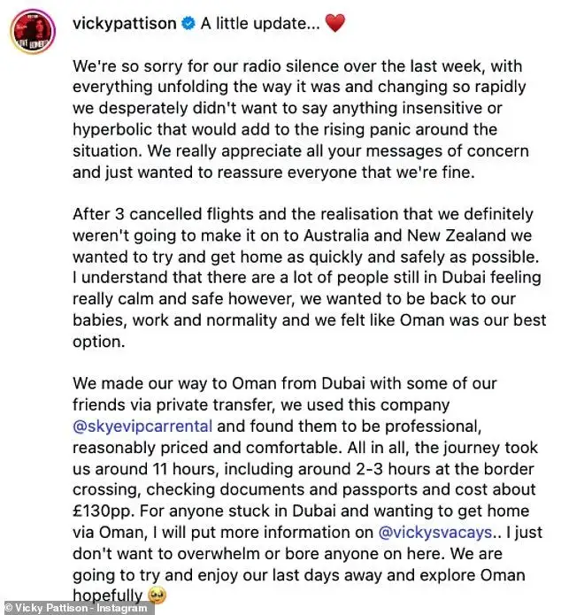 Vicky Pattison and husband Ecran Ramadan flee Dubai amid 'rising panic' as they drive 11 hours to Oman in desperate bid to finally return home to the UK after three cancelled flights and abandoned escape to Australia - 4