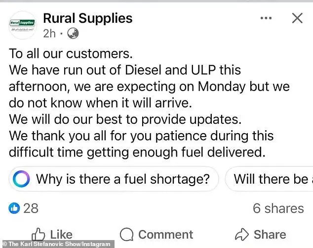Aussie farmers claim they could run out of petrol in DAYS amid Middle East fuel blockade - and it will hit families hard at the supermarket checkout - 2
