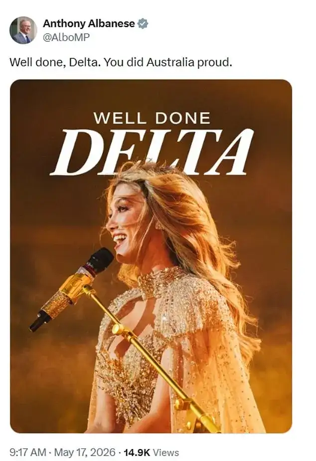 Prime Minister Anthony Albanese's heartwarming message for Delta Goodrem following her narrow defeat at Eurovision - 2
