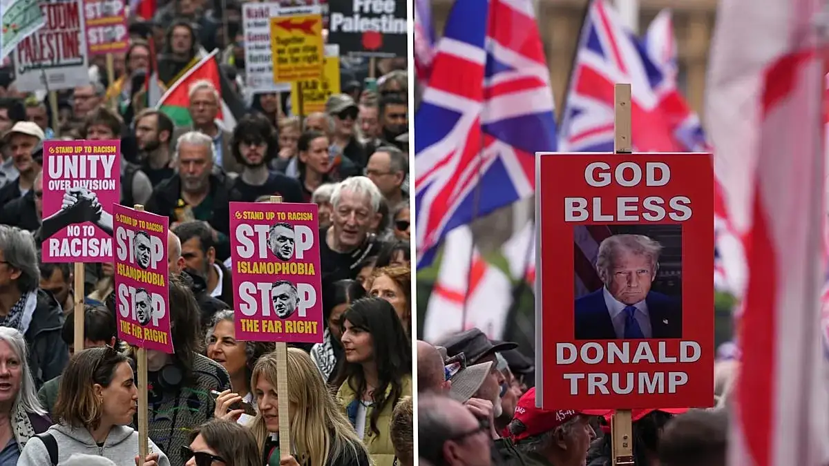 London police were out in force to deal with rival rallies and a soccer final - 2
