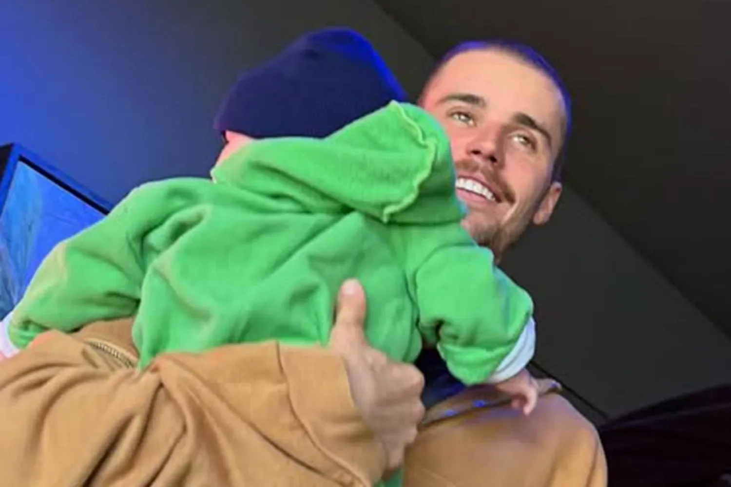 Justin Bieber is shown rehearsing his 'impromptu' YouTube scroll as wife Hailey and son Jack Blues dance along in behind the scenes videos from Coachella - 2